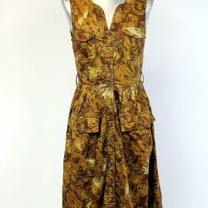 MOULINETTE SOEURS Brown FLORAL SHIRT DRESS Anthropologie Sleeveless Pockets XS